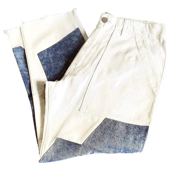 SALE Free People x Sandrine Rose Jeans Pants Denim White Patchwork Ankle Sz 28 - Picture 5 of 8